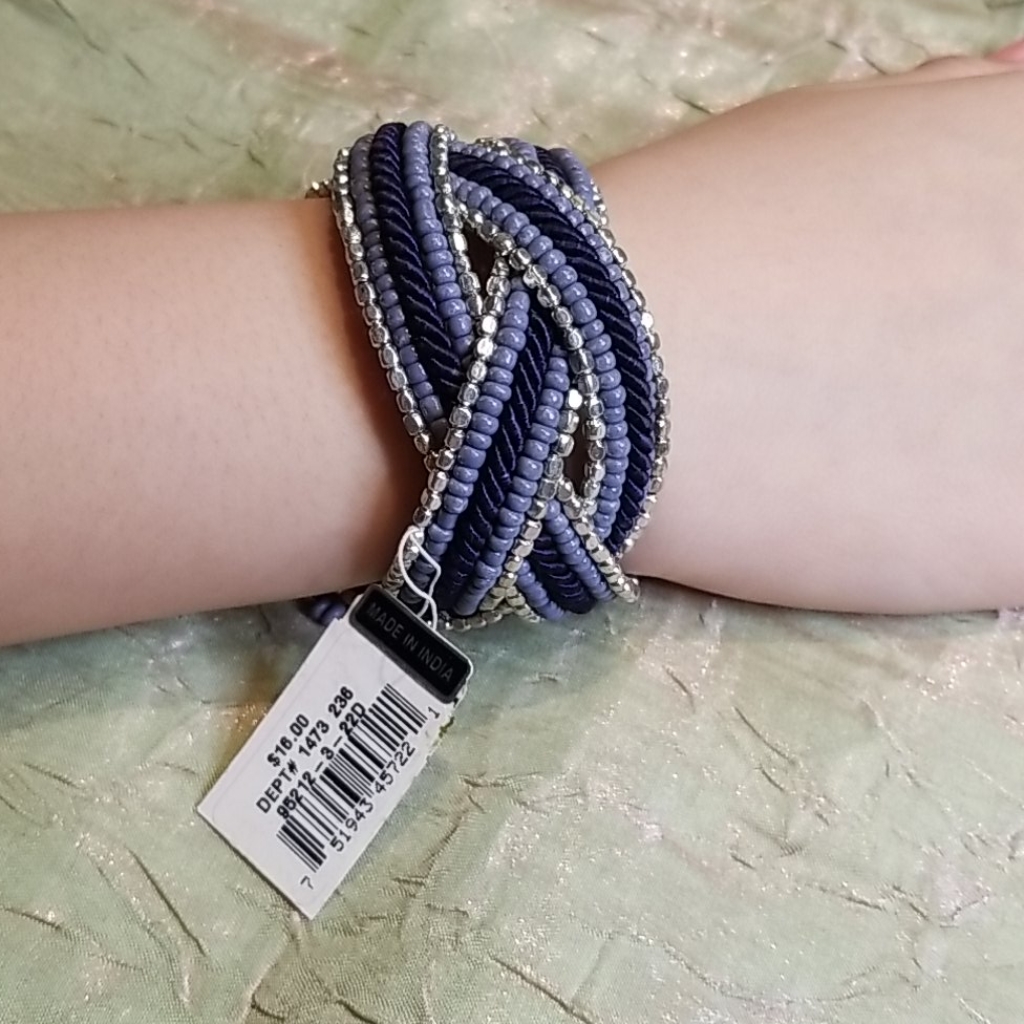 Rope And Seed Embellished Cuff Bracelet